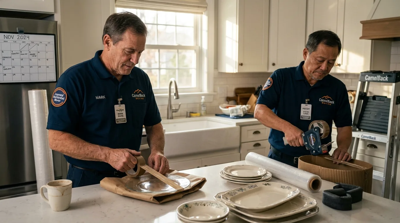 Professional crew packing kitchen dishware in Pottstown, PA
